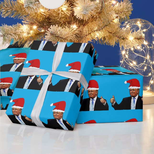 DONALD TRUMP WEARING SANTA HAT WRAPPING PAPER (Holidays)