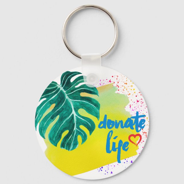 Donate Life Tropical Yellow Watercolor Key Ring (Front)