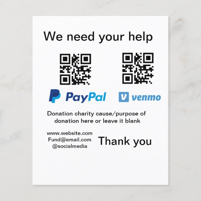Donation Collection tip jar add your q r name caus (Front)
