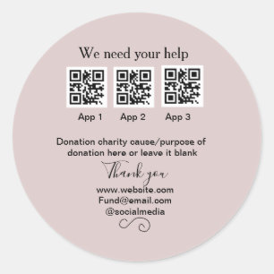Donation Collection tip jar add your q r name caus Classic Round Sticker
