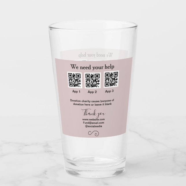 Donation Collection tip jar add your q r name caus Glass (Front)