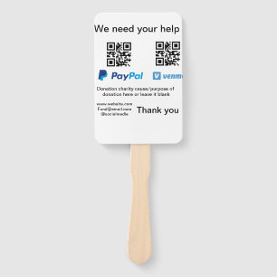 Donation Collection tip jar add your q r name caus Hand Fan