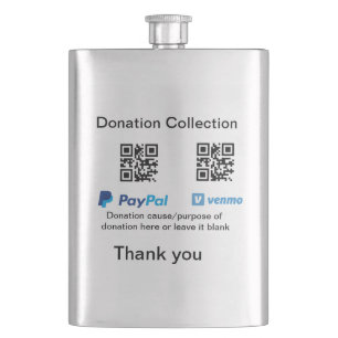 Donation Collection tip jar add your q r name caus Hip Flask