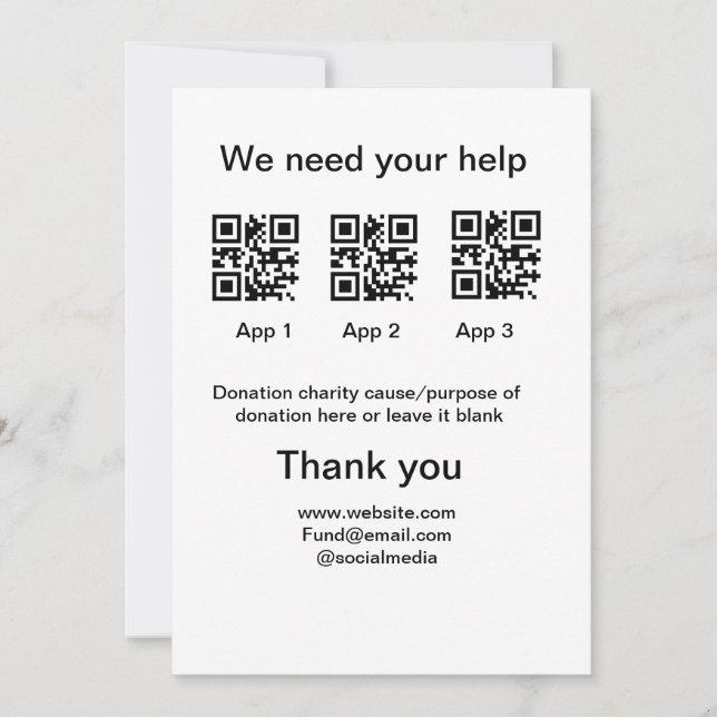 Donation Collection tip jar add your q r name caus Invitation (Front)