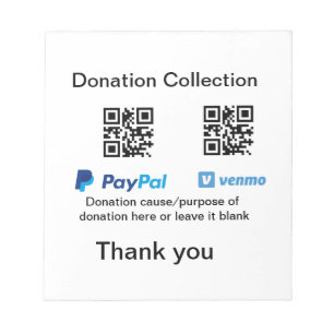 Donation Collection tip jar add your q r name caus Notepad