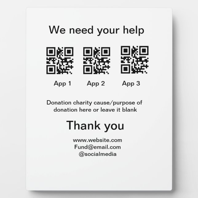 Donation Collection tip jar add your q r name caus Plaque (Front)