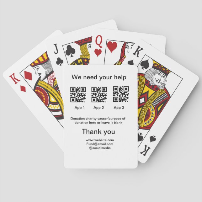 Donation Collection tip jar add your q r name caus Playing Cards (Back)