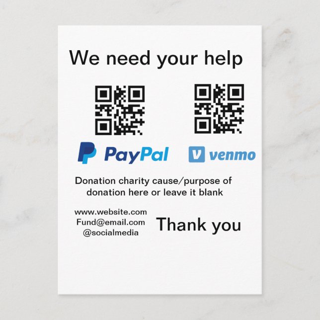 Donation Collection tip jar add your q r name caus Postcard (Front)