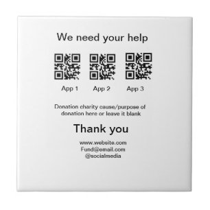 Donation Collection tip jar add your q r name caus Tile