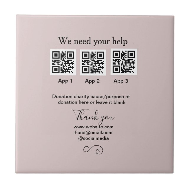 Donation Collection tip jar add your q r name caus Tile (Front)