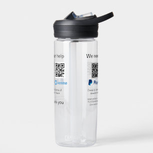 Donation Collection tip jar add your q r name caus Water Bottle