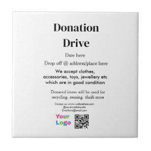 Donation drive add address date business name logo tile