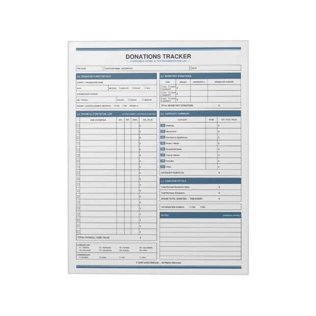 Donations Tracker Notepad (Rotated)