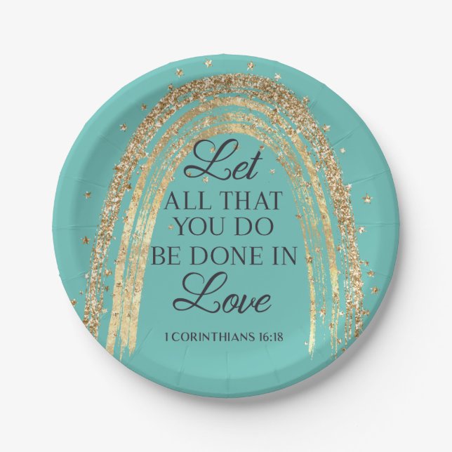Done In Love Gold Rainbow  Paper Plate (Front)