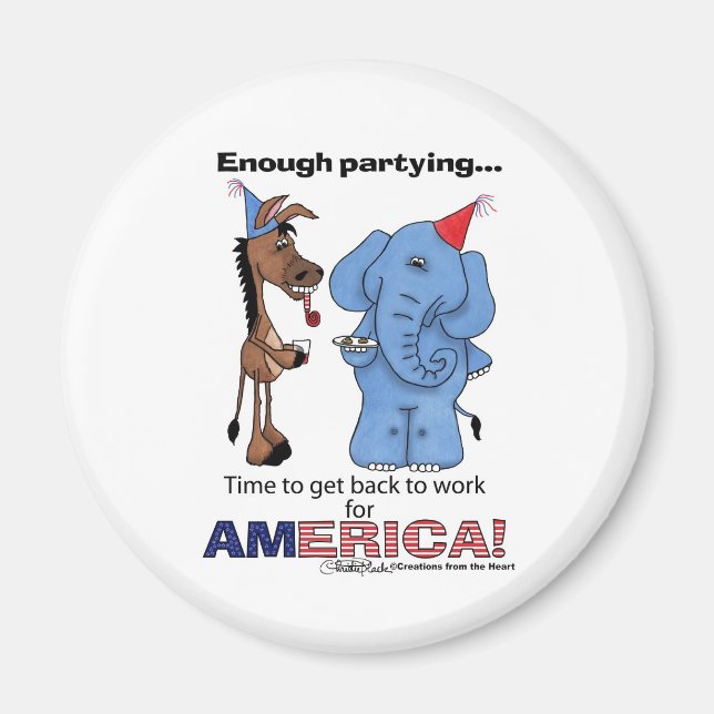 Donkey and Elephant Enough Partying! Magnet (Front)