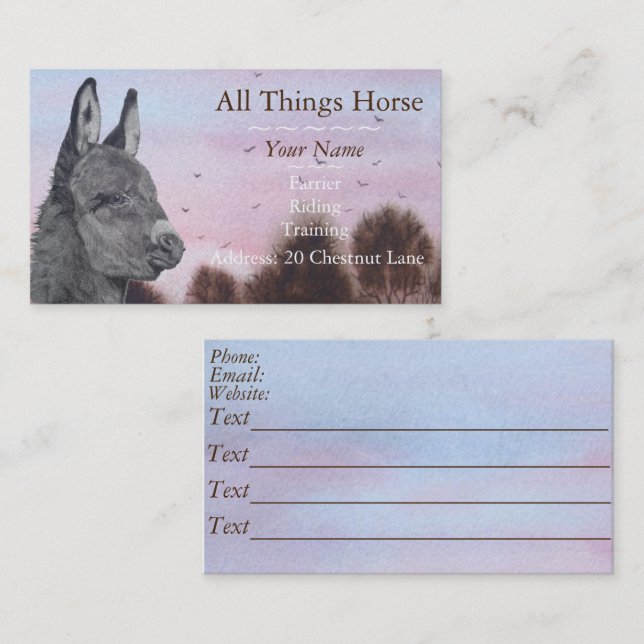 donkey animals vetinary original art design business card (Front/Back)