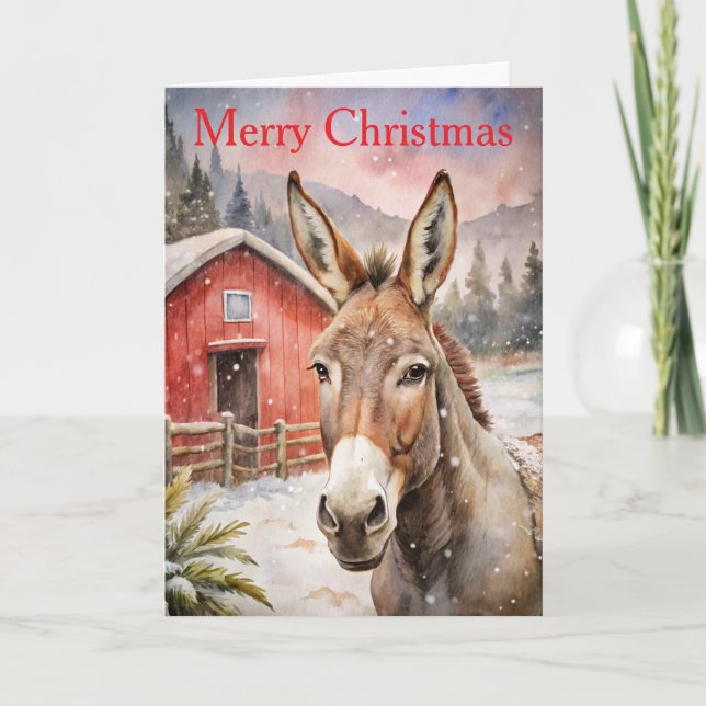 Donkey at Christmas Holiday Card (Front)
