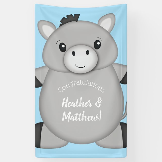 Donkey Baby Shower Blue Banner (Vertical)