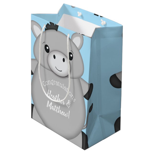 Donkey Baby Shower Blue Medium Gift Bag (Back Angled)