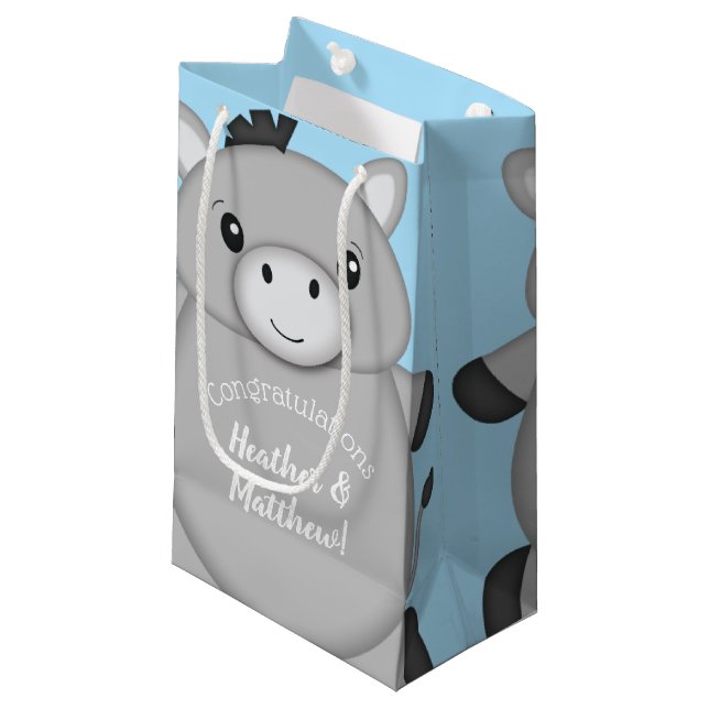 Donkey Baby Shower Blue Small Gift Bag (Front Angled)