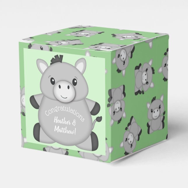 Donkey Baby Shower Green Favour Box (Front Side)