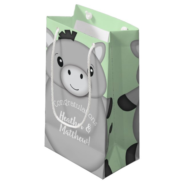 Donkey Baby Shower Green Small Gift Bag (Front Angled)