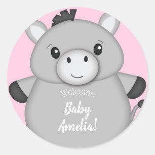 Donkey Baby Shower Pink Classic Round Sticker