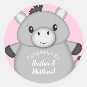 Donkey Baby Shower Pink Classic Round Sticker