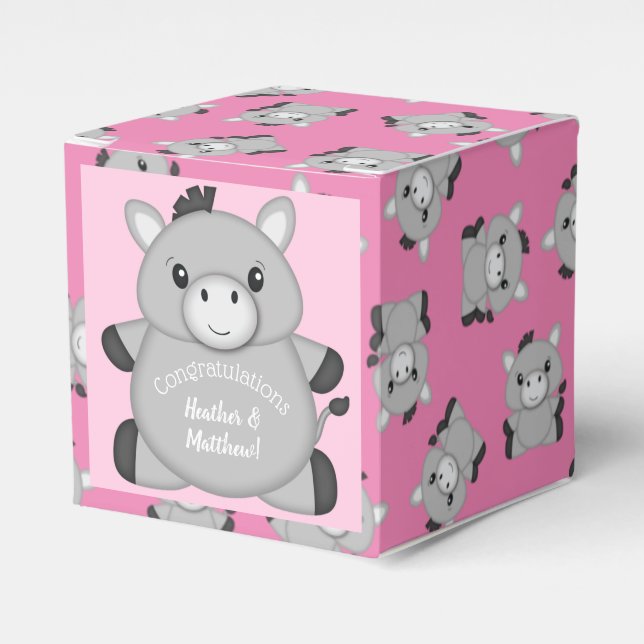 Donkey Baby Shower Pink Favour Box (Front Side)