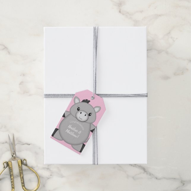 Donkey Baby Shower Pink Gift Tags (With Twine)