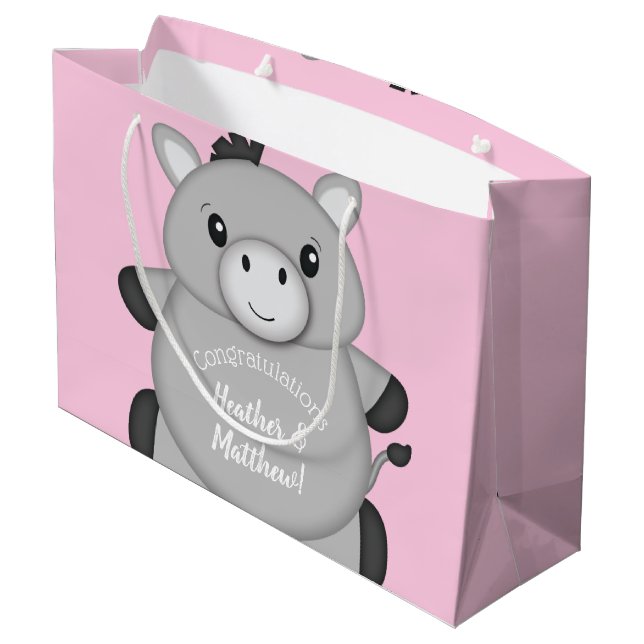 Donkey Baby Shower Pink Large Gift Bag (Back Angled)