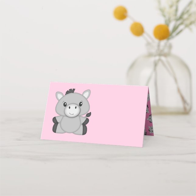 Donkey Baby Shower Pink Place Card (Front)