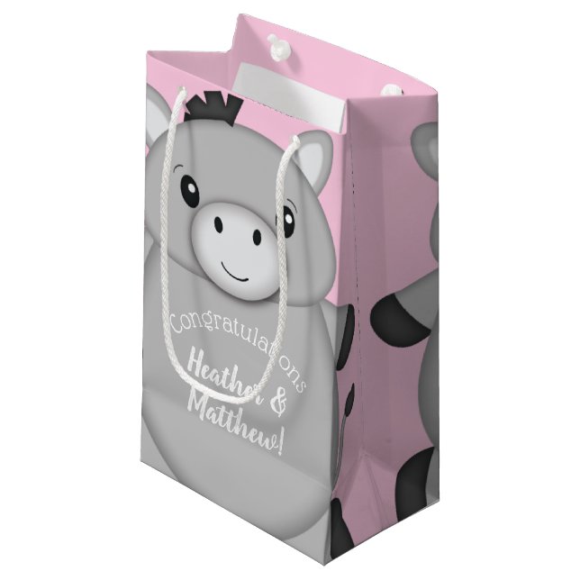 Donkey Baby Shower Pink Small Gift Bag (Front Angled)