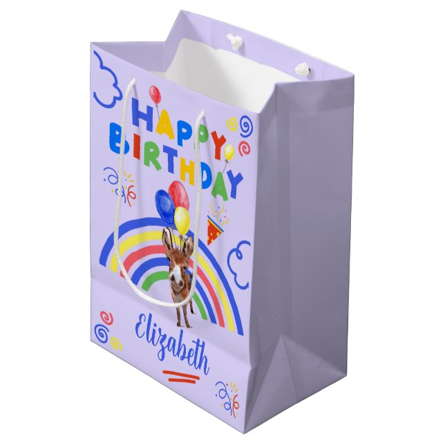 Donkey Birthday Gift Bag in Purple (Front Angled)