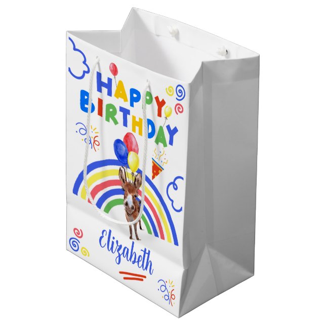 Donkey Birthday Gift Bag in White (Front Angled)
