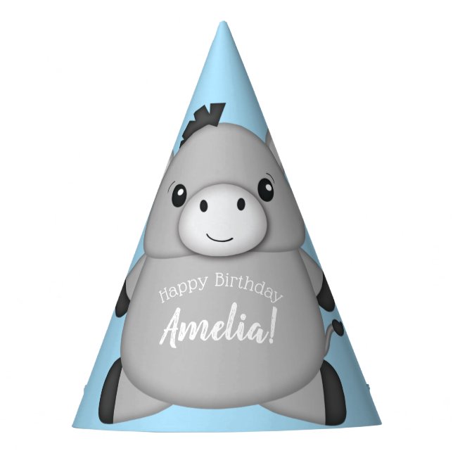 Donkey Birthday Party Blue Party Hat (Front)