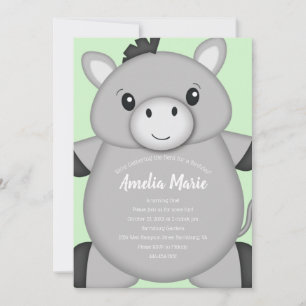 Donkey Birthday Party Green Invitation