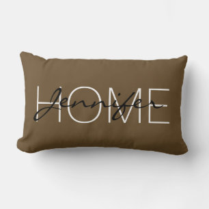 Donkey brown colour home monogram lumbar cushion