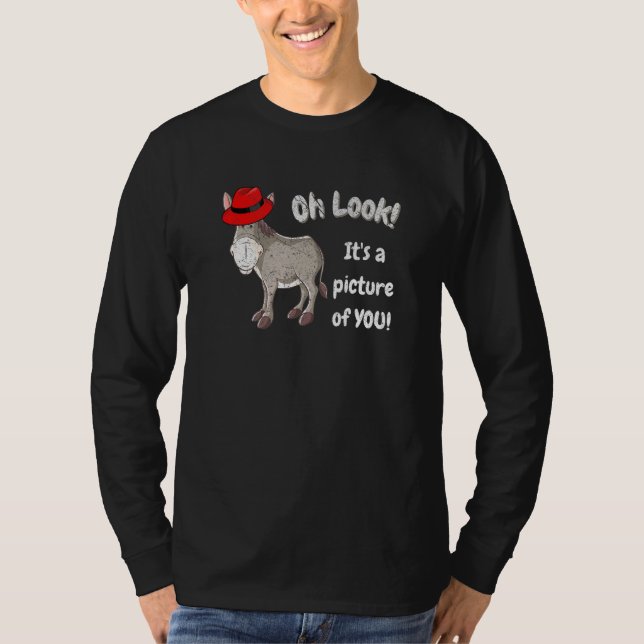 Donkey Burro Mule With Red Hat Fedora T-Shirt (Front)