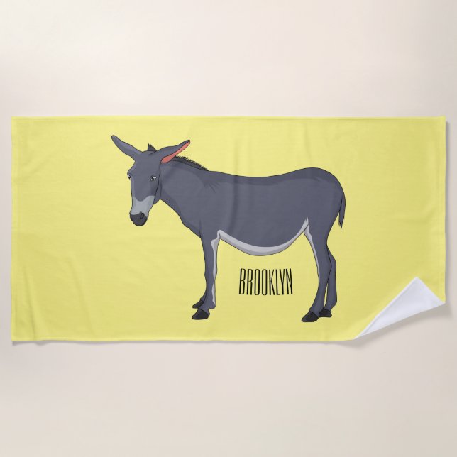 Donkey cartoon illustration beach towel (Front)