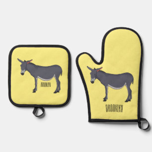 Donkey cartoon illustration oven mitt & pot holder set