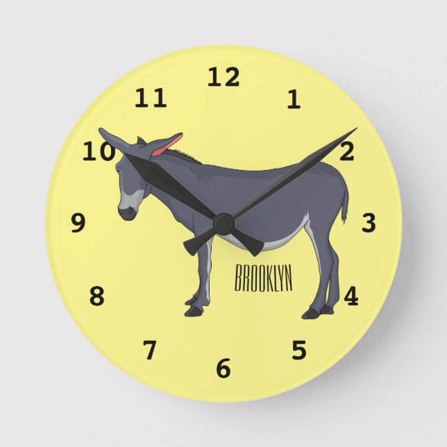 Donkey cartoon illustration  round clock (Front)