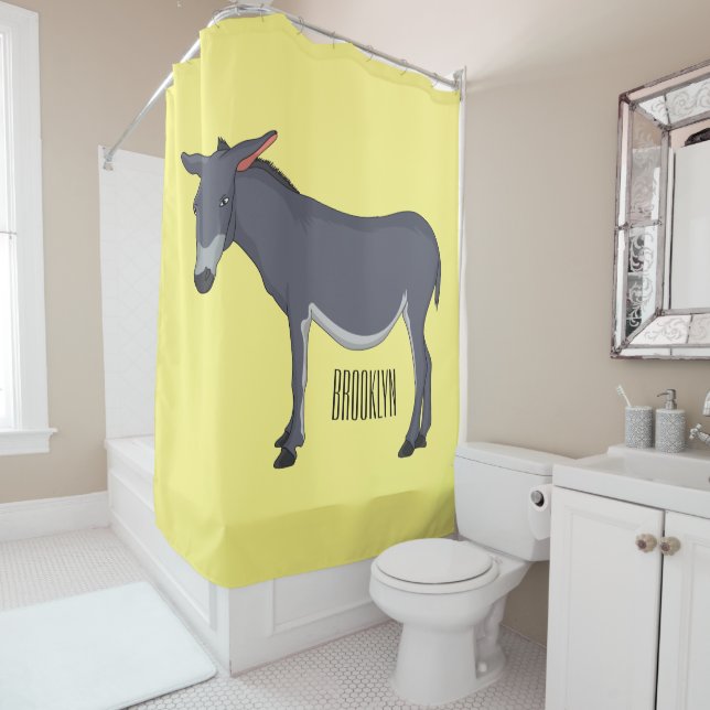 Donkey cartoon illustration shower curtain (In Situ)