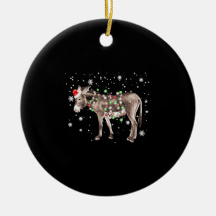 Donkey Christmas Color Lights Xmas Santa Hat Donke Ceramic Tree Decoration
