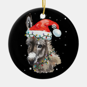 Donkey Christmas Colour Lights Santa Hat Donkey Ceramic Tree Decoration