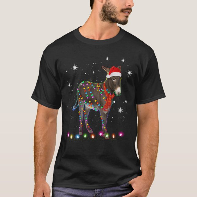 Donkey Christmas Colour Lights Xmas Santa Hat  T-Shirt (Front)