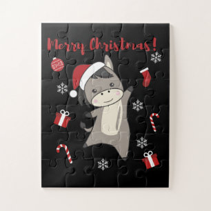 Donkey Christmas Donkeys Winter Animals Jigsaw Puzzle