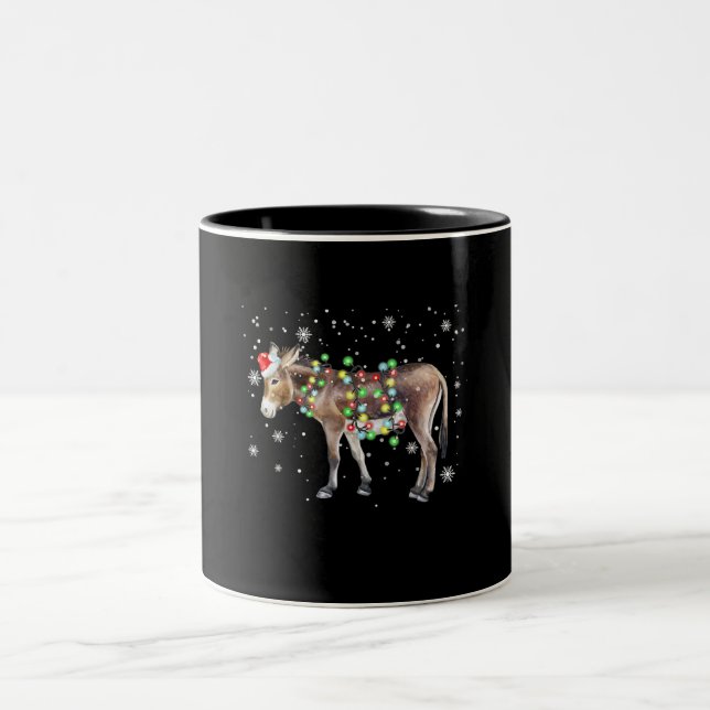 Donkey Christmas Lights Colour  | Santa Donkey Gif Two-Tone Coffee Mug (Center)