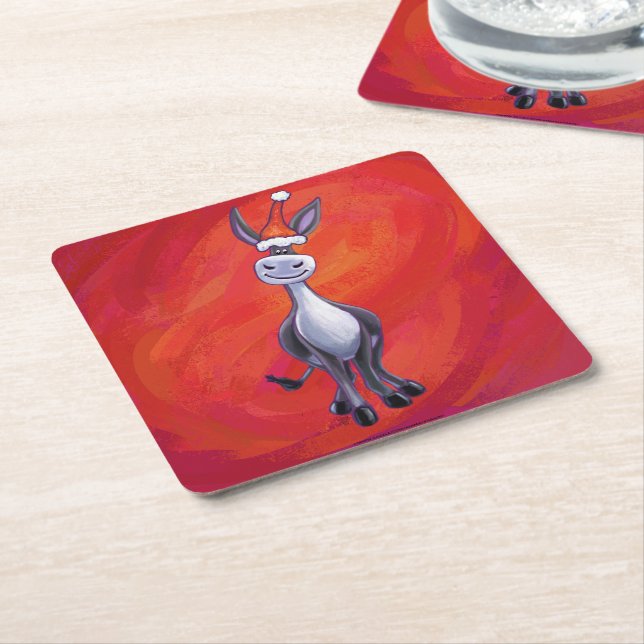 Donkey Christmas Square Paper Coaster (Angled)