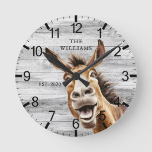 Donkey Cute Personalised Round Clock
